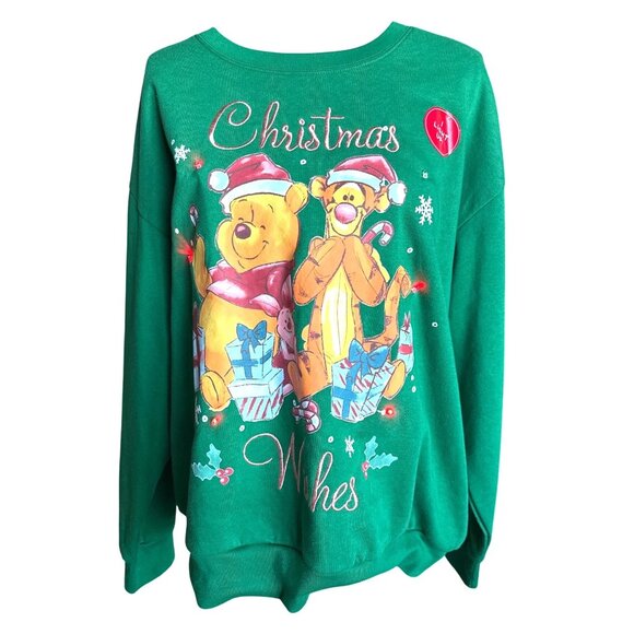 Winnie The Pooh Xmas Light-Up Green Sweatshirt Crewneck Holiday Tigger Pooh XXL - Picture 2 of 5